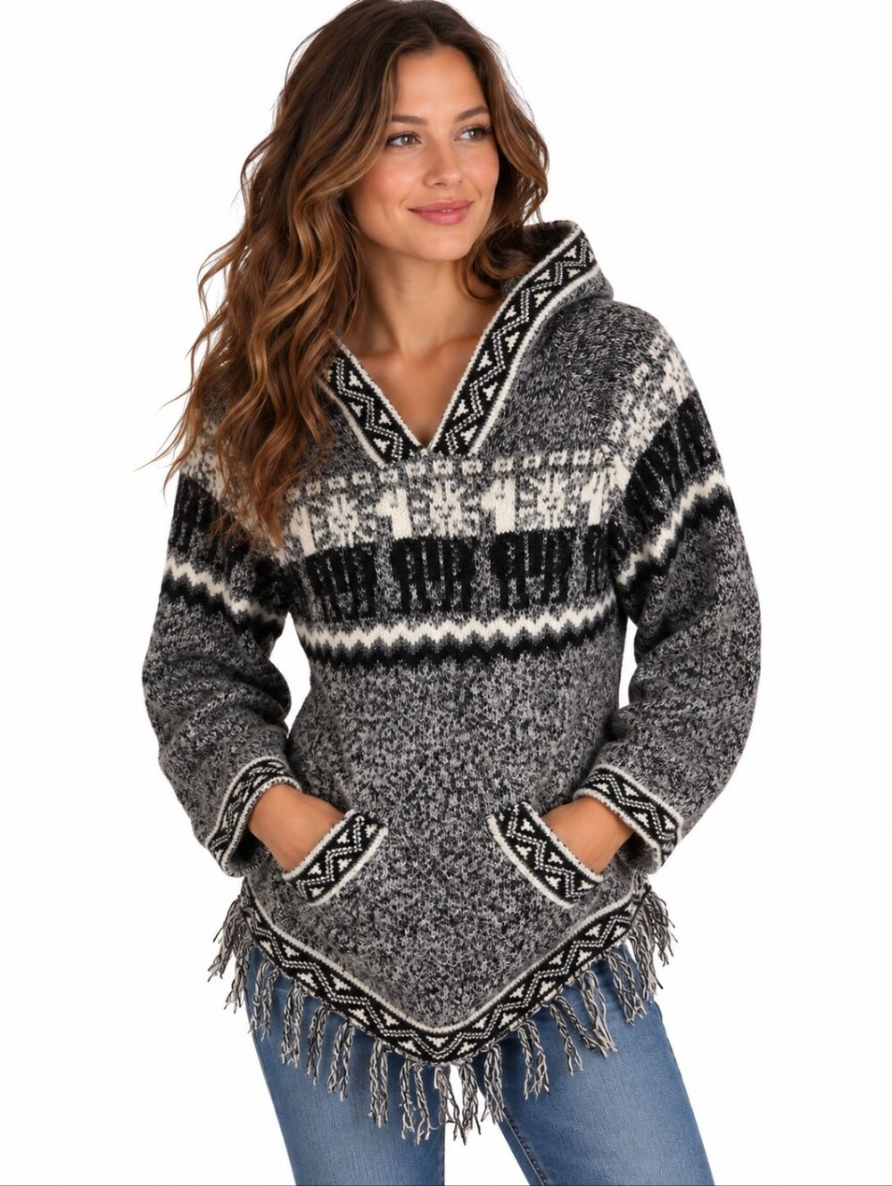 Chayana'k Crafts Women’s S Ecuador 100% Wool Hooded Andean Sweater